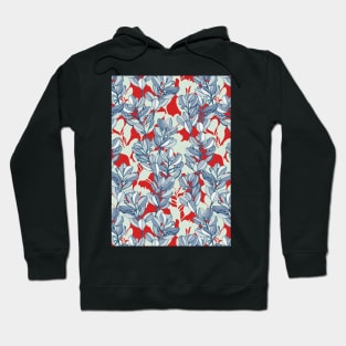 Leaf and Berry Sketch Pattern in Red and Blue Hoodie